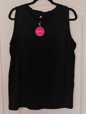 Women’s Black Sleeveless Tank with Classic Crew Neck